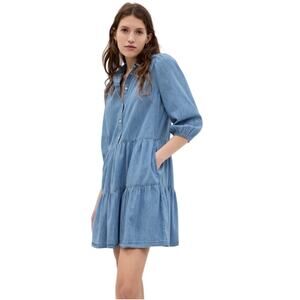 NWT 100% Cotton Gap Puff Sleeve Denim Mini Shirtdress Size XS Petite